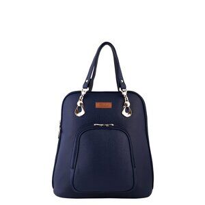 Ladies’ Blue Vegan Leather Backpack – Top Handle Daypack
